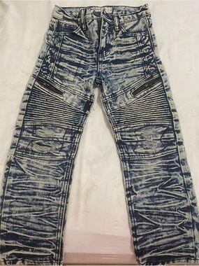 Kids Blue Moto Jeans with Ribbed Knee Panels